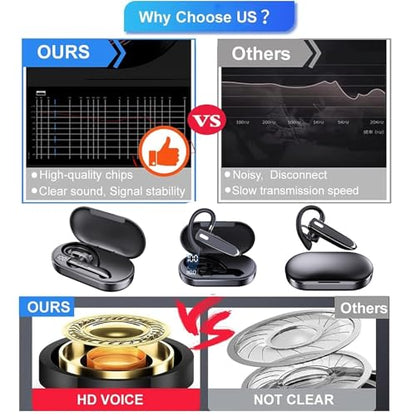 Wireless Headset Business Earpiece 70Hrs Playtime with 450mAh Charging Case Built-in Mic Noise Cancelling Headphone 5.0 Handsfree Sports Earphone for Android iOS Driving Trucker Driver Business Office - color: Black With Box