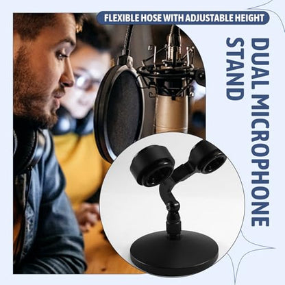 Universal Dual Microphone Kit with Twin Support Stand and Shock Mount for Recording Studios