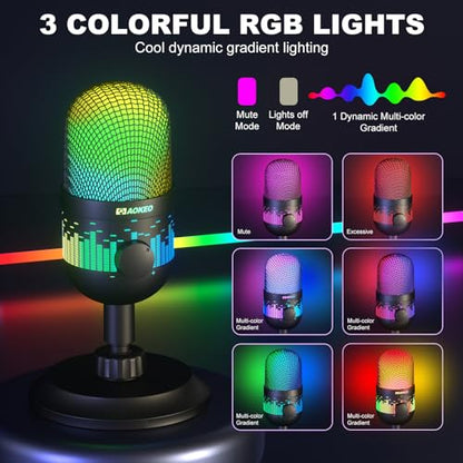Gaming Microphone, USB Computer Microphone for PC, Mac, PS4/5, Condenser Podcast Mic for Studio Recording, for Streaming Podcast YouTube, with Led Light