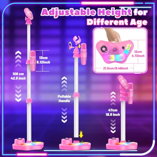 Kids Rechargeable Karaoke Machine Toys with Adjustable Stand, 3-5 4-6 7 8 Year Old GirlsWireless Microphone Gifts, Bluetooth Speaker with 2 Mic Toddler Birthday Gift for Girl Ages 3-8 - color: Pink