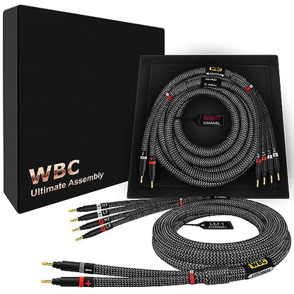 WORLDS BEST CABLES 20 Foot Ultimate - 9 AWG - Ultra-Pure OFC - Premium Audiophile HiFi Bi-Wire Speaker Cable Pair with Eminence Gold Banana Plugs & Carbon Tweed Jacket