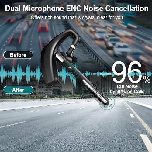 Bluetooth Headset V5.1,Wireless Bluetooth Earpiece with CVC8.0 Dual Mic Noise Cancelling,500mAh Battery for 110H Work Time,Handsfree Earphones for Cell Phones/PC for Business Office/Driving