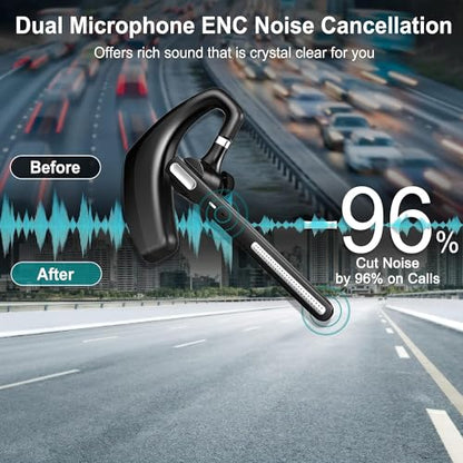 Bluetooth Headset V5.1,Wireless Bluetooth Earpiece with CVC8.0 Dual Mic Noise Cancelling,500mAh Battery for 110H Work Time,Handsfree Earphones for Cell Phones/PC for Business Office/Driving
