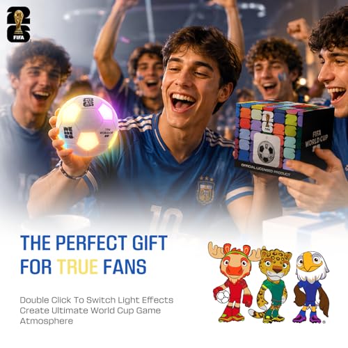 FIFA World Cup 2026 Wireless Bluetooth Speaker - Portable Soccer Ball Shaped Smart Speaker with Dynamic RGB LED, Loud Stereo Sound, Mini Wireless Speaker with TF Card & Lanyard Hole (White)
