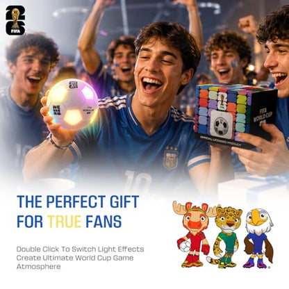 FIFA World Cup 2026 Wireless Bluetooth Speaker - Portable Soccer Ball Shaped Smart Speaker with Dynamic RGB LED, Loud Stereo Sound, Mini Wireless Speaker with TF Card & Lanyard Hole (White)