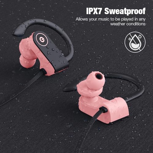 JOYWISE Bluetooth Headphones, Wireless Headphones 16H Playtime Wireless Earbuds with Mic Stereo in-Ear Earphones, IPX7 Waterproof Sports Ear Buds Sound Isolation Headsets for Running, Workout Pink - color: Pink