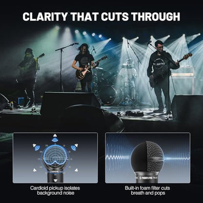 Phenyx Pro Cardioid Dynamic Wired XLR Microphone PM-25 | Wired Microphone with 16.4 ft XLR Cable, Mic Clip, Storage Bag, Handheld Mic for Singing, Stage, Studio, Karaoke, speaking