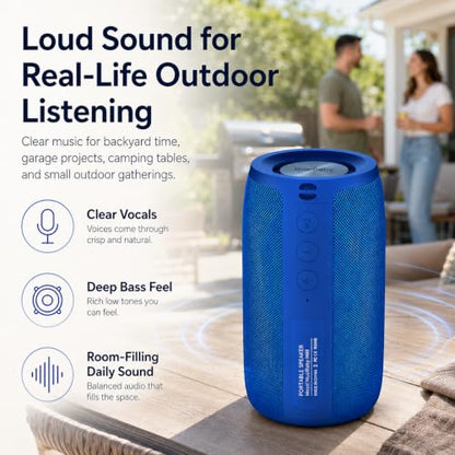 Musibaby M68 Portable Wireless Speaker, 24H Playtime, Blue | Portable, small and compact with USB playback, AUX input, FM radio, TF card playback, up to 24H and dual pairing. - color: Blue