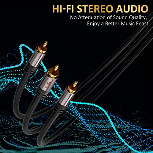RCA Y-Adapter Splitter Cable (2 Pack-8FT+8FT), 1 RCA Male to 2 RCA Male Stereo Audio Subwoofer Cable, Bi-Directional, for Home Theater, Hi-Fi System, Amplifier, Speaker, 24K Gold Plated, OD:5.0MM - size: 8 Feet (2 Pack)