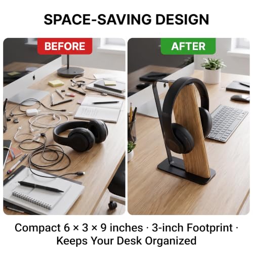 Headphone Stand Desk Cute, No Assembly, Light Brown | Weighted Base Headset Holder for AirPods Max Sony Bose Beats Sennheiser, Stable Gaming & Studio Earphone Rack, - color: LIGHT