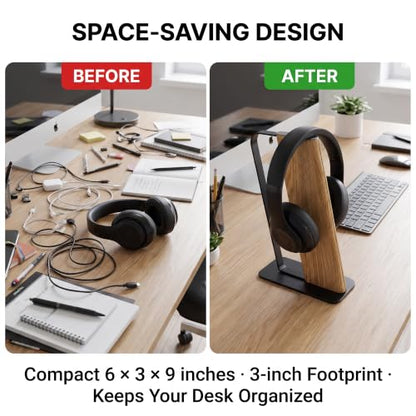 Headphone Stand Desk Cute, No Assembly, Light Brown | Weighted Base Headset Holder for AirPods Max Sony Bose Beats Sennheiser, Stable Gaming & Studio Earphone Rack, - color: LIGHT