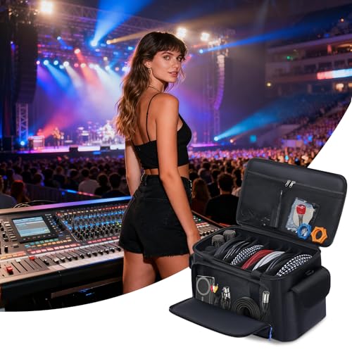 Large DJ Cable File Bag with Multi-Compartment & Pocket for Music Equipment | Large Capacity with 8 Detachable Dividers, Soft Thick Padded, Multi-pocket, Adjustable Shoulder Strap and Carry Handle