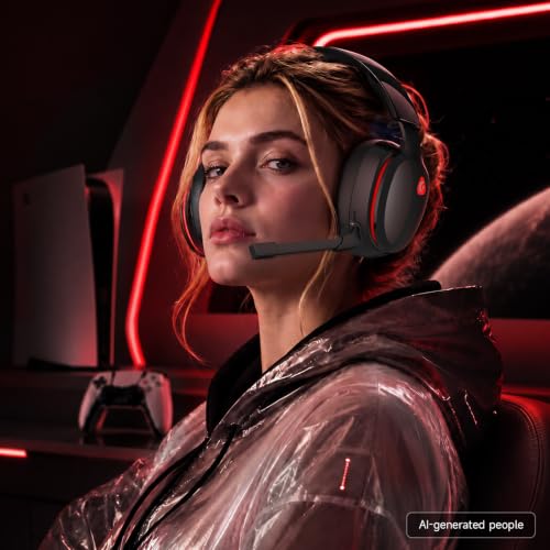 AOC 2.4GHz Wireless Gaming Headset for PS5, PS4, PC, Switch, 45Hr, BlackRed | Bluetooth 6.0 Gaming Headphones with Noise Canceling Mic, 7.1 Virtual Surround, Great for Fortnite & Call of Duty/FPS Gamers - color: Blackred