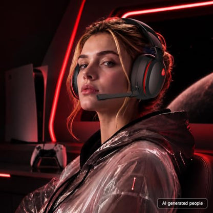 AOC 2.4GHz Wireless Gaming Headset for PS5, PS4, PC, Switch, 45Hr, BlackRed | Bluetooth 6.0 Gaming Headphones with Noise Canceling Mic, 7.1 Virtual Surround, Great for Fortnite & Call of Duty/FPS Gamers - color: Blackred