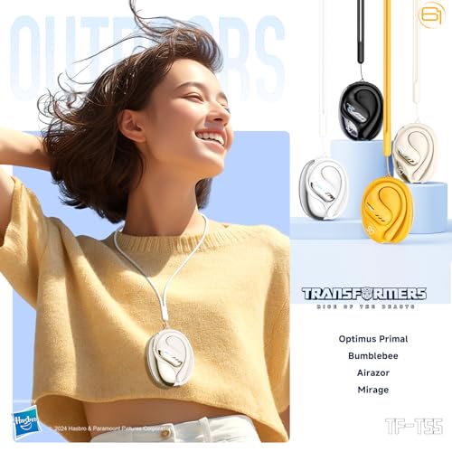 Transformers TF-T55 Open-Back Bluetooth Wireless Earbuds, Sleek Wing-Like Design Passive Noise Cancelling in-Ear Cool HiFi Calling Dual Modes Sports Earphones LED Display (Yellow - Bumblebee) - color: Bumblebee Yellow
