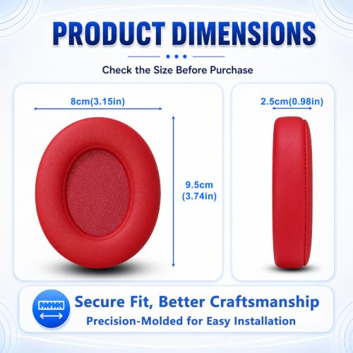 Replacement Ear Pads for Beats Studio 2 & Studio 3 (B0501, B0500) Wired & Wireless Headphones, Protein Leather Earpads Cushions with Memory Foam, Extra Thick Ear Cups,1 Pair，Red - color: Red
