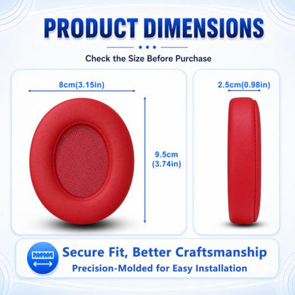 Replacement Ear Pads for Beats Studio 2 & Studio 3 (B0501, B0500) Wired & Wireless Headphones, Protein Leather Earpads Cushions with Memory Foam, Extra Thick Ear Cups,1 Pair (Red) - color: Red