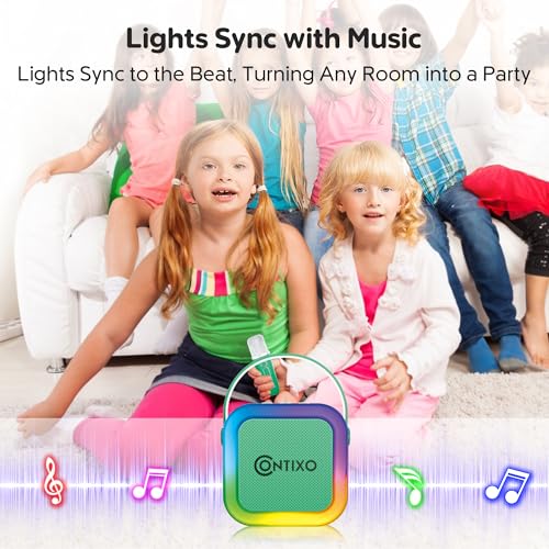 Contixo KS1 Mini Karaoke Machine for Kids, Portable Bluetooth Speaker with 2 Wireless Microphones & Dynamic Lights for Boys & Girls, Home Party Entertainment Toy (Pink) - color: Pink