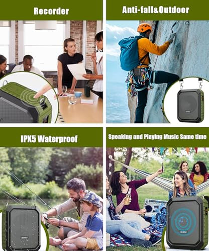 SHIDU Voice Amplifier for Teacher with Portable Microphone Waterproof | 18W Microphone with Speaker with Wired Mic Headset, IPX5 Waterproof Bluetooth Speaker Systems for Guide, Coach (NOT Wireless) - color: Green