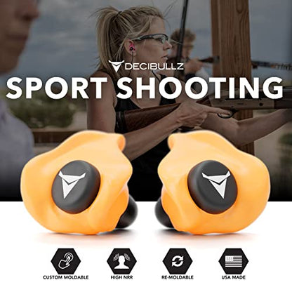Decibullz Custom Molded Ear Plugs 31dB NRR Shooting Ear Protection (Orange) | Reusable & Re-moldable, For Range Officers, Jobsite Crews & Musicians, Travel & Concert Use, Earplugs, American Company - color: Orange
