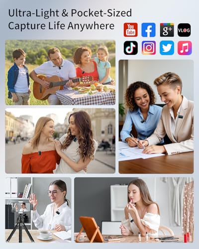 Wireless Lavalier Microphone for iPhone Android, mini Phone mic | Mic with Smart Noise Reduction, Reverb Effect, 30H+ Battery Life for Vlog, YouTube, TikTok, Podcast, Recording and Streaming - size: 2T2R Black Mic for iOS/Android
