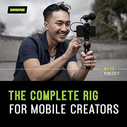 Shure MV88+ Video Kit - Digital Stereo Condenser Microphone for Apple and Android, with Manfrotto PIXI Tripod, Phone Clamp, Mount, iOS and USB-C Cables for Next-Level Connectivity (MV88+ Video KIT) - size: Compact, style: MV88+ Video Kit (Old Package)