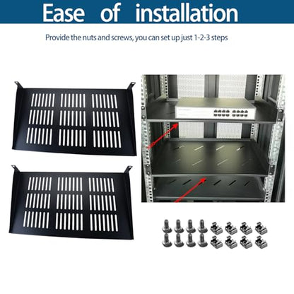 Server Rack Shelf - 2Pcs 1U Rack Shelf for 19 Inch Cases - Ideal for Audio Racks, Network Equipment Shelf Mounting, Cantilever Mount (1U-2pcs)