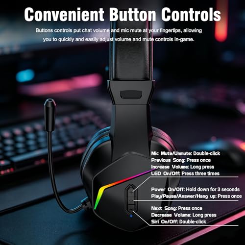 Joso One Ear Headset with Mic, Wireless Single Ear Headset for PC/iPad/Mac/Tablet/Phone/NS Switch with RGB - Chat Headphones for Truck Driver, Call Center, Office, Coach, Gaming - size: Wireless