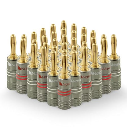 Nakamichi Ultimate Series 24K Gold Plated Beryllium Red Copper Banana Plug 12-18 AWG Gauge Size 4mm Connector for Speakers Wire Amplifiers Hi-Fi Sound Systems (36 Pcs (18-Pairs), Banana Plugs) - size: 36 Pcs (18-Pairs)