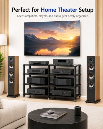 4 Tier Heavy Duty AV Media Stand, Stereo Stands and Racks, Black | Audio Tower HIFI Rack Stereo Shelf 352 lb Load Capacity, vibration-dampening feet, open ventilation, Built for Hi-Fi systems - color: Black, size: 4 tier