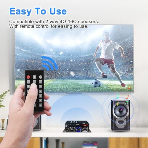 Bluetooth 5.0 Audio Power Amplifier AK-380 400W+400W 2.0 CH HiFi Stereo Amp | Mini Amp Receiver with USB,SD,AUX,FM Antenna for Car Home Speaker Bar Party-(Without Power Adapter)