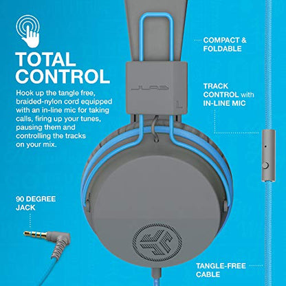 JLab JBuddies Studio On-Ear Kids Wired Headphones, Toddler Headphones, Kid Safe, Studio Volume Safe, Volume Limiter, Folding, Adjustable, Noise Isolation, with Mic (Graphite/Blue) - color: Graphite / Blue, size: Headphones