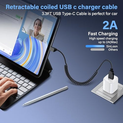 SinLoon USB Type C Coiled Cable 5Gbps Retractable 90 Degree USB3.0 to USB C Charging Cable and Data Transfer for Phone, Tablet, Other USB C Devices (M to D)