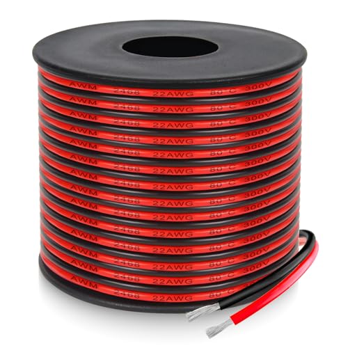 22 Gauge 2 Conductor PVC Tinned Copper Electrical Wire, 65.6FT/20M Red and Black Double Parallel Wire,0.3mm²，for DIY Projects, Home Electrical, Power Wiring,Car Speaker Wire, LED Wires. - style: 22AWG-65.6FT/20M