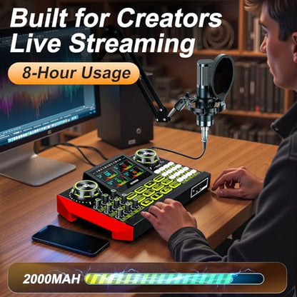 G9 Podcast Equipment Bundle,Audio Mixer Sound Board Live Sound Card,Podcast Microphone Bundle with 3.5mm Condenser Mic for PC & Phone,Podcasting,Live Streaming,Singing,Gaming,Voice Changer,Dj Set