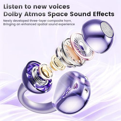 Open Ear Clip Headphones, Wireless Earbuds Bluetooth 5.4 The Over Ear Buds Earphones Built-in Mic with Ear Hooks, 36H Playtime,for iOS and Android (Purple) - color: Purple