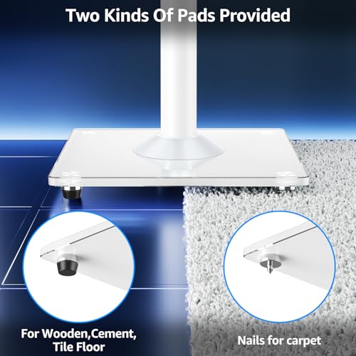 MOUNTUP Universal Speaker Stands Pair, 28.3" to 37.4" Height Adjustable Floor Speaker Stands, Holds Bookshelf & Large Satellite Studio Speakers, Cable Concealing, 22LBS Capacity, 9.8" Plate, White
