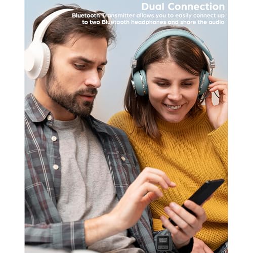 Bluetooth 5.3 Transmitter Receiver for TV to 2 Wireless Headphones Dual Link 2-in-1 Wireless Bluetooth Audio Adapter with 3.5mm Aux/USB C for Airplane Gym Car/Home Stereo System