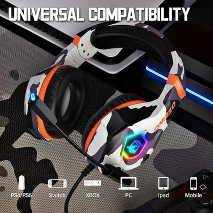 Ozeino Gaming Headset for PC, Ps4, Ps5, Xbox Headset with 7.1 Surround Sound, Gaming Headphones with Noise Cancelling Mic RGB Light Over Ear Headphones for Xbox Series X/S, Switch-Camo - color: Camo