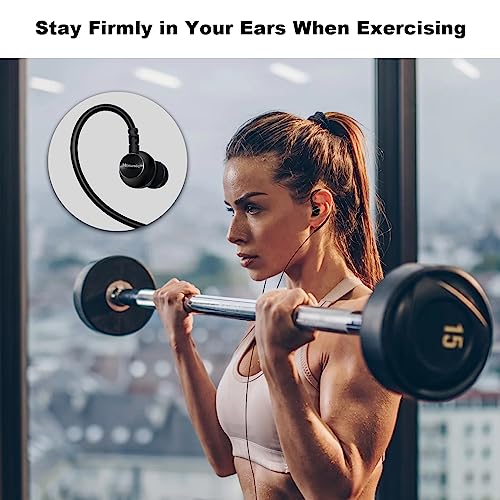 Hmusic Sports Earbuds Wired with Microphone, 3.5 mm Plug Metal Shell Earplugs in-Ear Headphones with Over Ear Hook Earphones for Sports, Running, Workout, Exercising, Gym | Metal Shell Earbuds, with Microphone, Button-Control in-Ear Headphones for Sports,