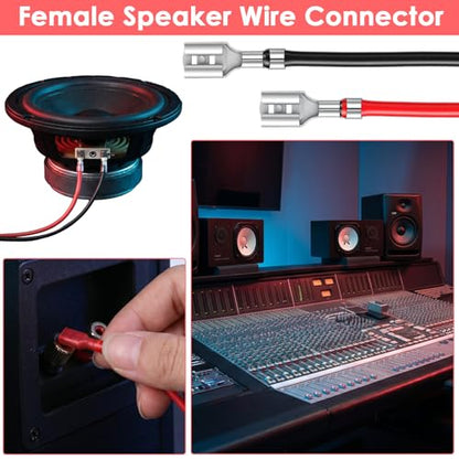 Jeffdad 30Pcs 6.3mm Female Spade Crimp Terminal with Insulating Sleeve Wire | 2.8mm 4.8mm Female Spade Quick Splice Connector Assortment Kit Red+Black Spades Connectors with 20cm Wires