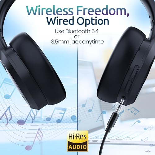 Active Noise Cancelling Headphones, Bluetooth Over Ear, Hi-Fi Stereo,100H Playback Time, High-Resolution Audio, Water Resistant, Deep Bass, Memory Foam Ear Cups, Home, Office, Studio,Travel, Work, Gym - color: Black