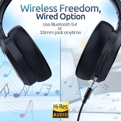 Active Noise Cancelling Headphones, Bluetooth Over Ear, Hi-Fi Stereo,100H Playback Time, High-Resolution Audio, Water Resistant, Deep Bass, Memory Foam Ear Cups, Home, Office, Studio,Travel, Work, Gym - color: Black
