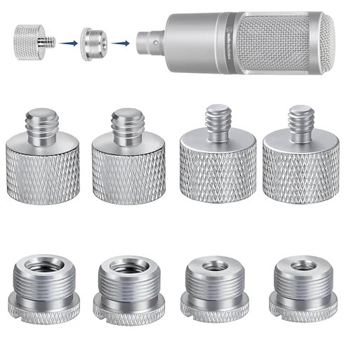 Mic Stand Adapter Set 8 pc - Metal Tripod Adapters Female-Male 5/8-3/8, 3/8-5/8, 5/8-1/4, 1/4-5/8 ADP02 Silver - color: Silver