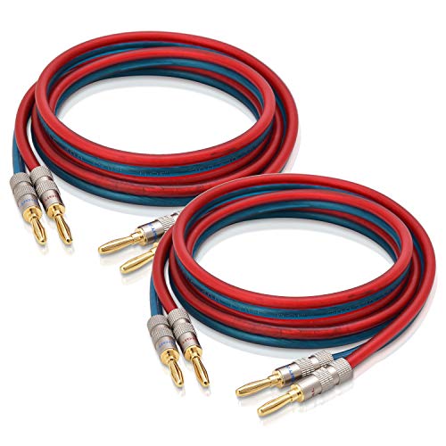 AutCreation Speaker Cable Wire with Banana Plugs,14 AWG HiFi Pure Copper Speaker Wire,99.9% OFC Stranded Copper Wire,Gold Plated Banana Tip Plugs,Red/Blue (1.5M(4.9ft)) - size: 4.9 ft