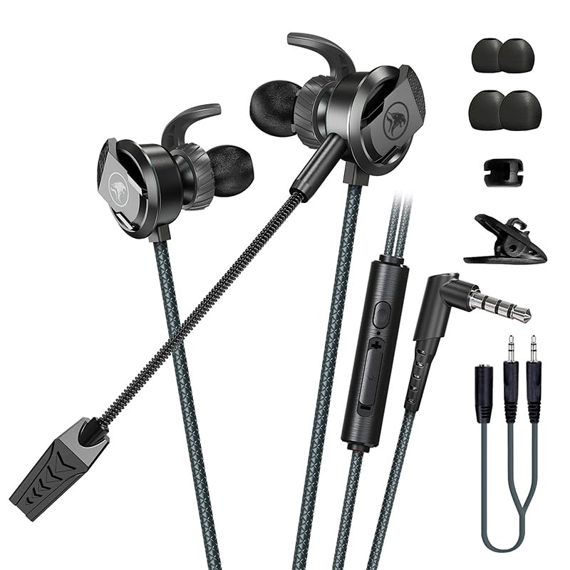 DLAND Wired Gaming Headset with Detachable Microphone - 10mm HD Sound for PS4/Xbox/PC/Switch/Mobile, Lightweight Earbuds with Noise Reduction & 2 Pairs of Spare Ear Tips (Black)