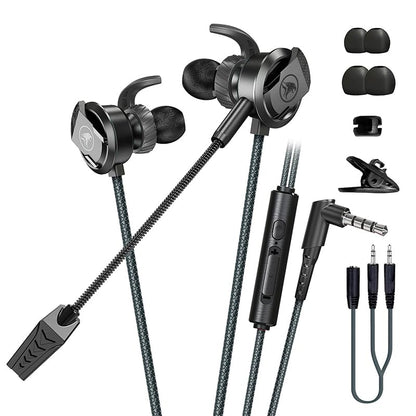 DLAND Wired Gaming Headset with Detachable Microphone - 10mm HD Sound for PS4/Xbox/PC/Switch/Mobile, Lightweight Earbuds with Noise Reduction & 2 Pairs of Spare Ear Tips (Black)