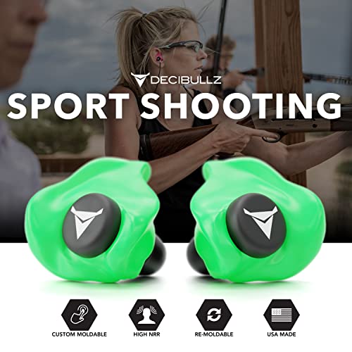 Decibullz - Custom Molded Earplugs, 31dB Highest NRR, Comfortable Hearing Protection for Shooting, Travel, Swimming, Work and Concerts (Green) - color: Green