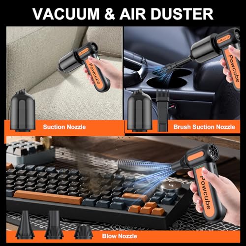 2-in-1 Compressed Air Duster 180000RPM Powerful Motor, Cordless Vacuum Cleaner with 10,000mAh Battery, Portable Electric Air Duster, Dust Blower for Computer, Keyboard, Outdoor, House, Car and Office