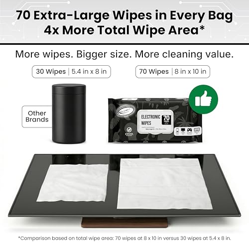Air Jungles Electronic Wipes Screen Cleaner 70 Count, XL 8x10 Inch | No Cloth Needed, Cleaning LED Screen, TV, Computer, Tablet, Phone, Laptop, Monitor, Smart Watch, Headphone & Gaming Equipment - size: 70 Count (Pack of 1)